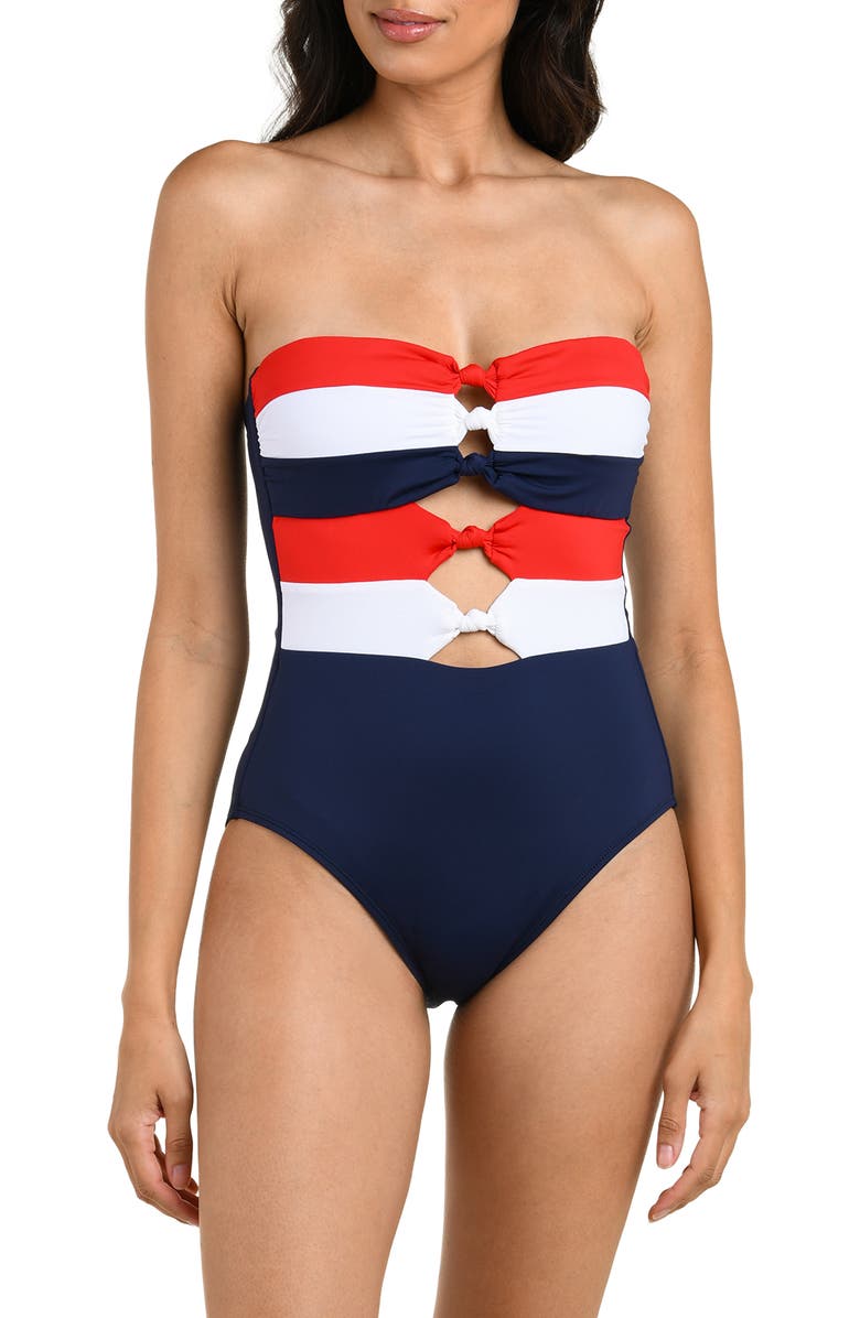 La Blanca Americana Knotted One-Piece Swimsuit, Alternate, color, Blue Multi