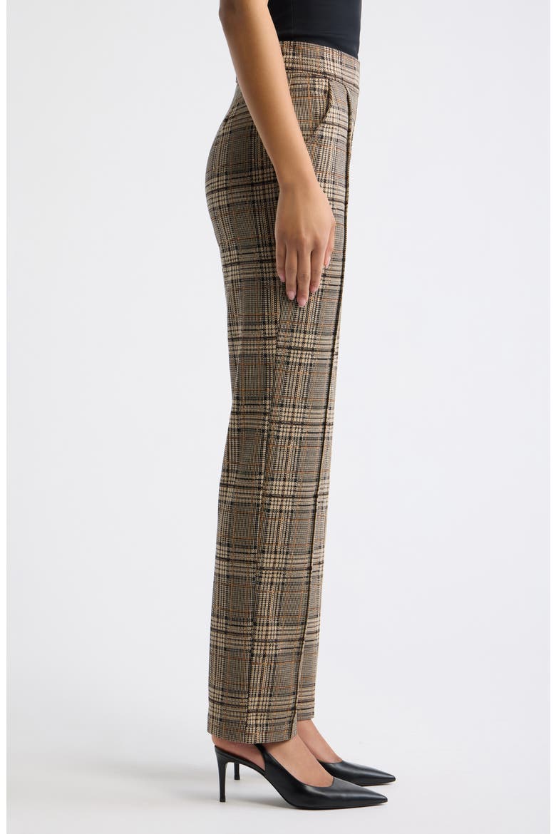 Plaid Pintuck Pull-On Pants, Alternate, color, BROWN