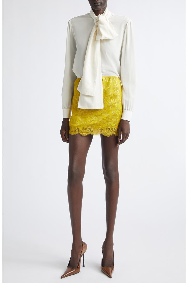 Tie Neck Silk Crêpe de Chine Button-Up Shirt, Alternate, color, CRAIE