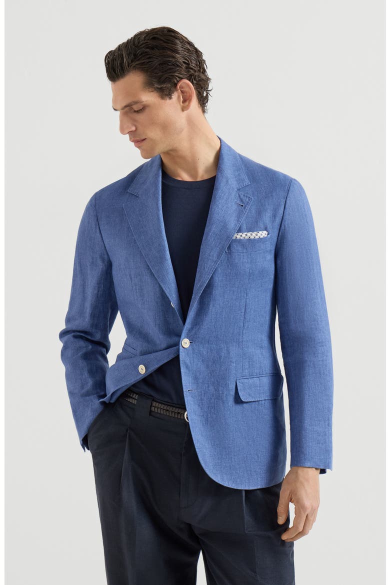 Linen unconstructed blazer, Main, color, Denim