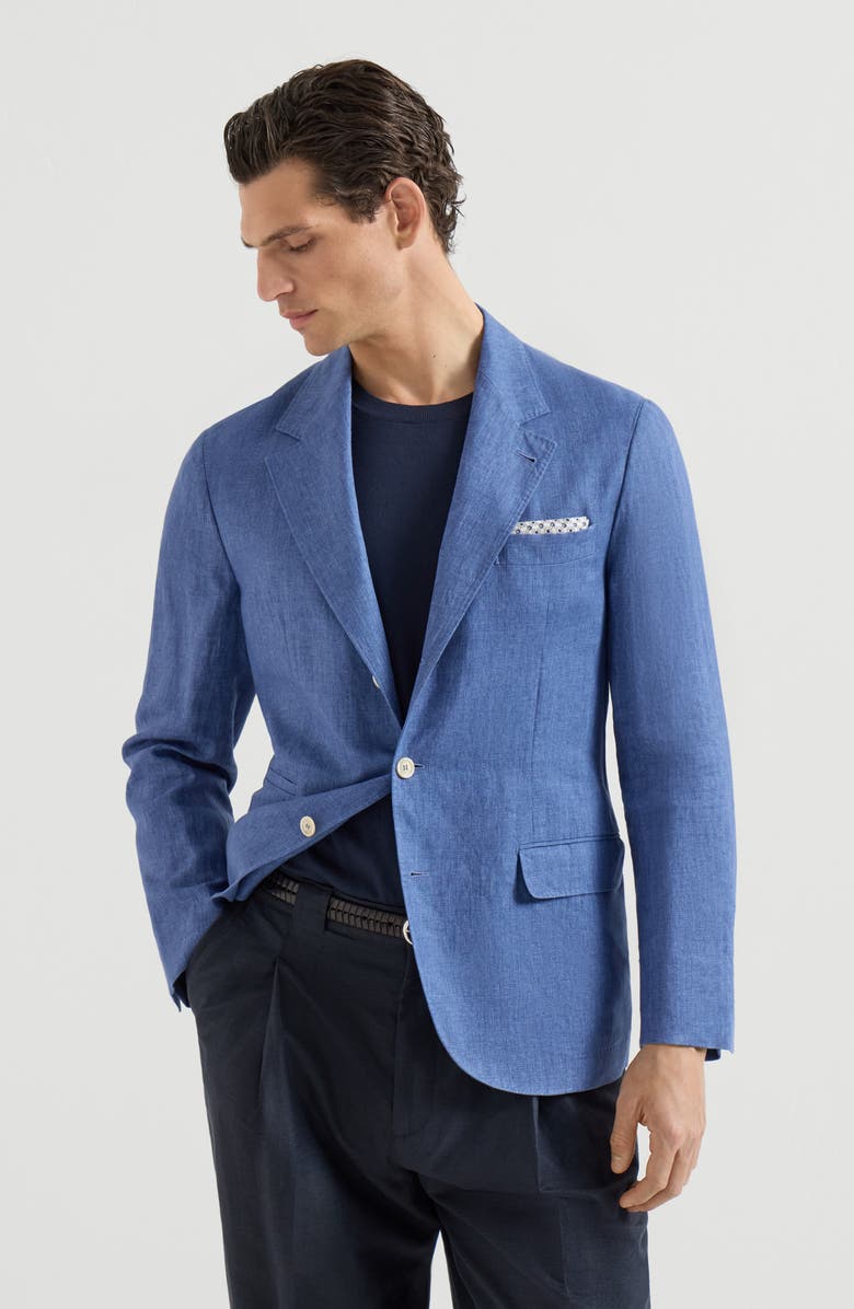 Brunello Cucinelli Linen unconstructed blazer, Main, color, Denim