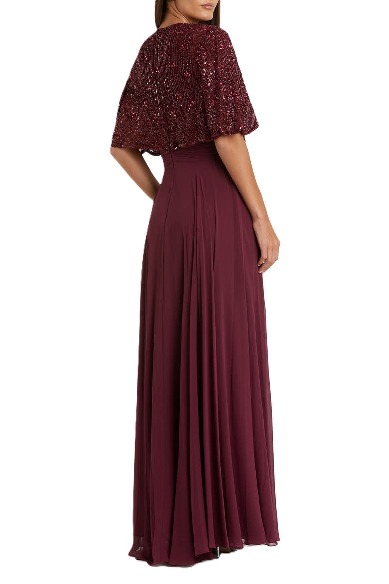 Sleeveless Caped Beaded Overlay A-Line Gown, Alternate, color, AUBURGINE