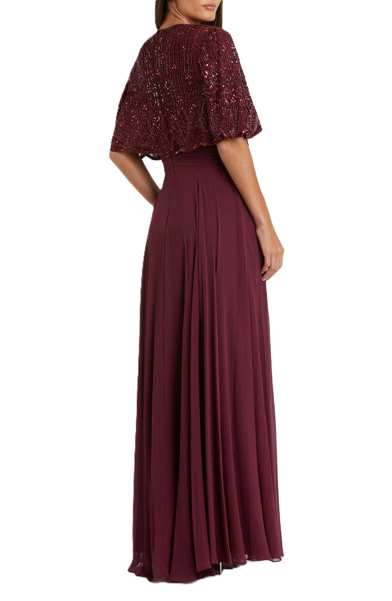 Mac Duggal Sleeveless Caped Beaded Overlay A-Line Gown, Alternate, color, Aubergine