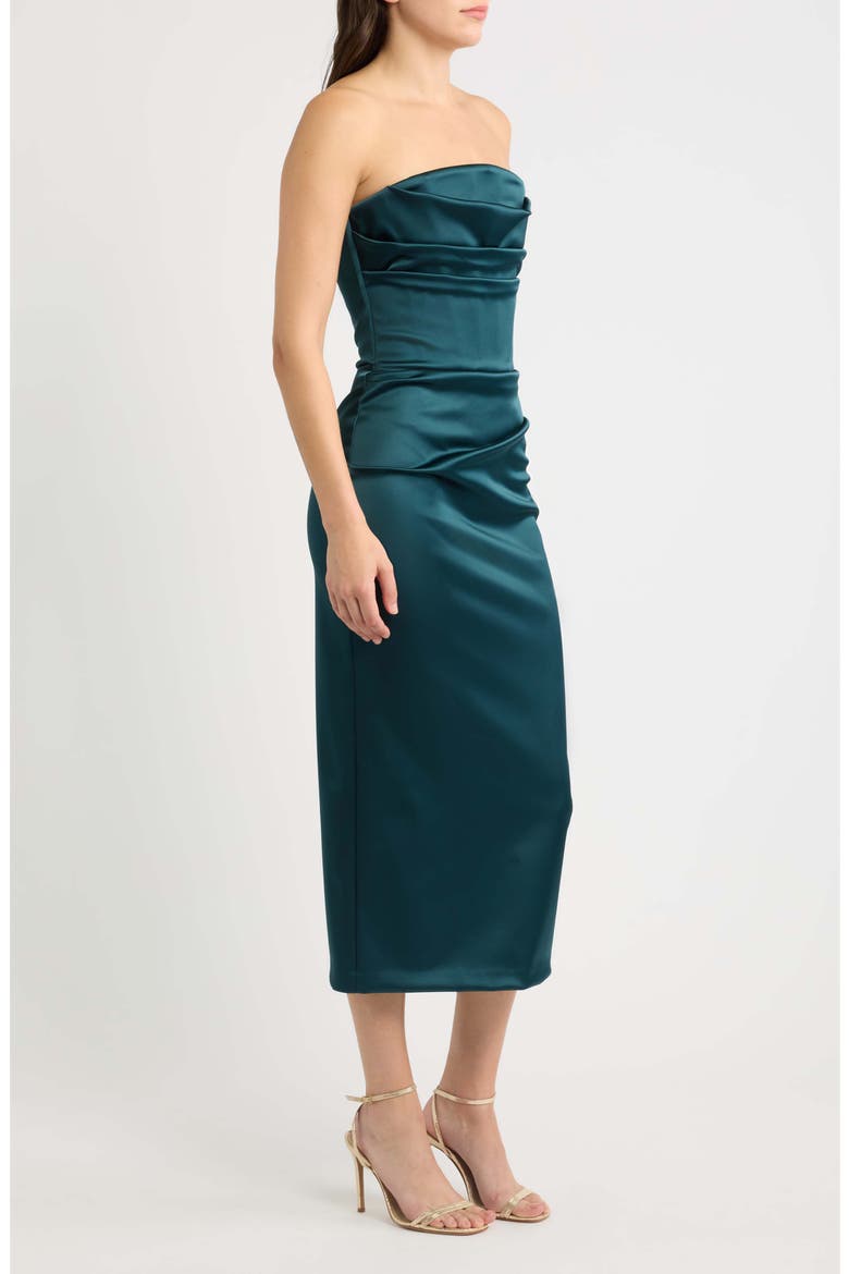Voca Pleated Strapless Satin Midi Cocktail Dress, Alternate, color, 549E SHERWOOD