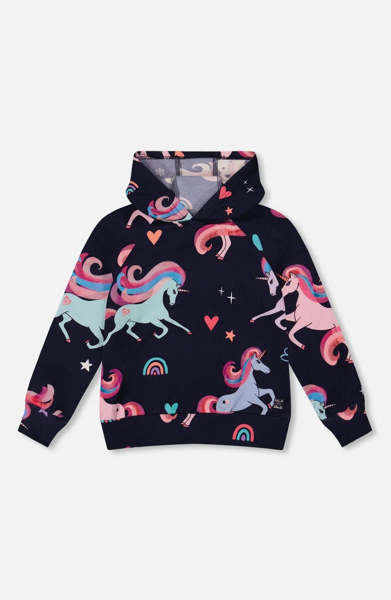 Deux par Deux Pullover Fleece Hoodie Unicorn, Main, color,