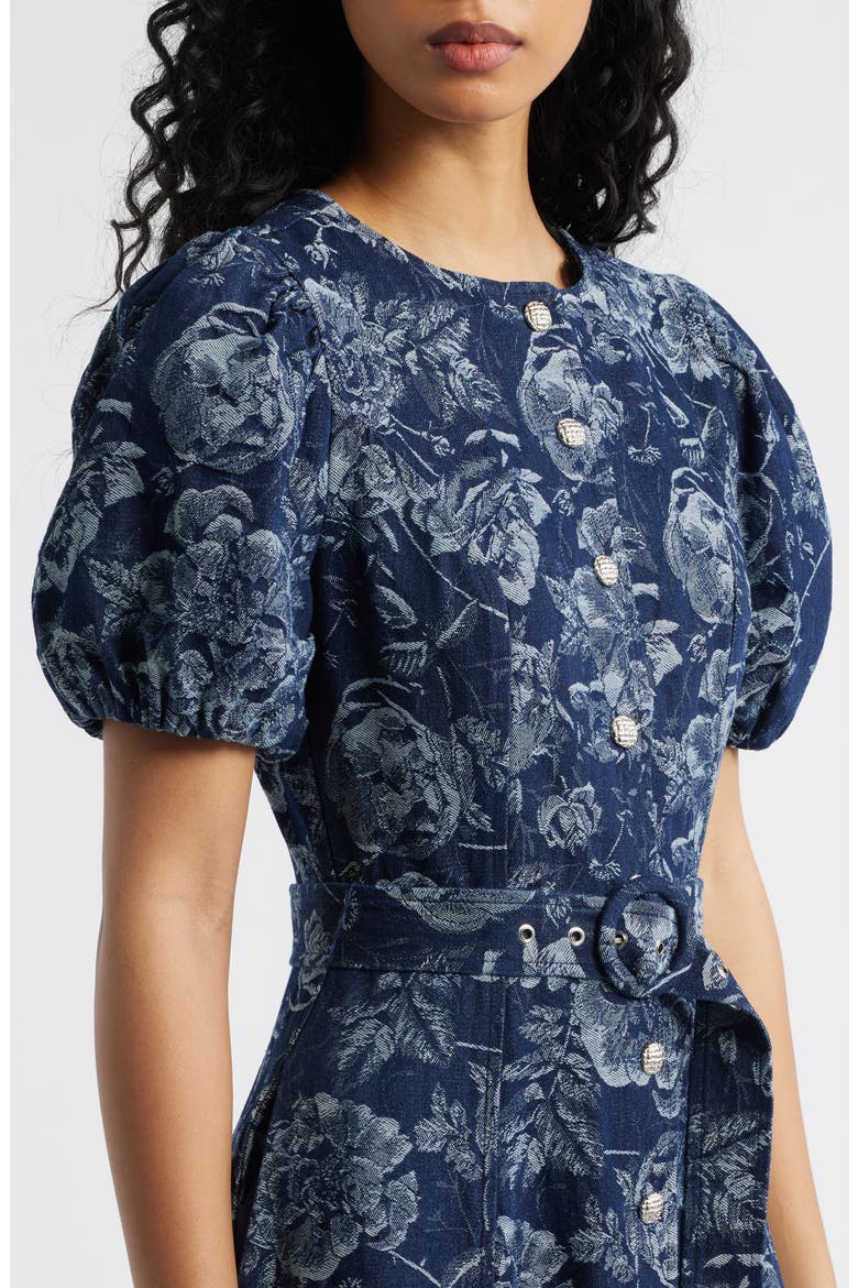 Belted Puff Sleeve Denim Dress, Alternate, color, INDIGO DENIM
