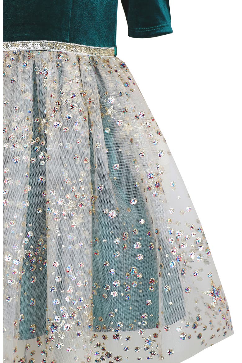 Kids' Sequin Velvet & Mesh Party Dress, Alternate, color, HUNTER / GOLD