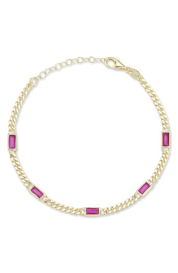 Sphera Milano 14k Gold Plate Sterling Silver Curb Cz Station Bracelet In Multi
