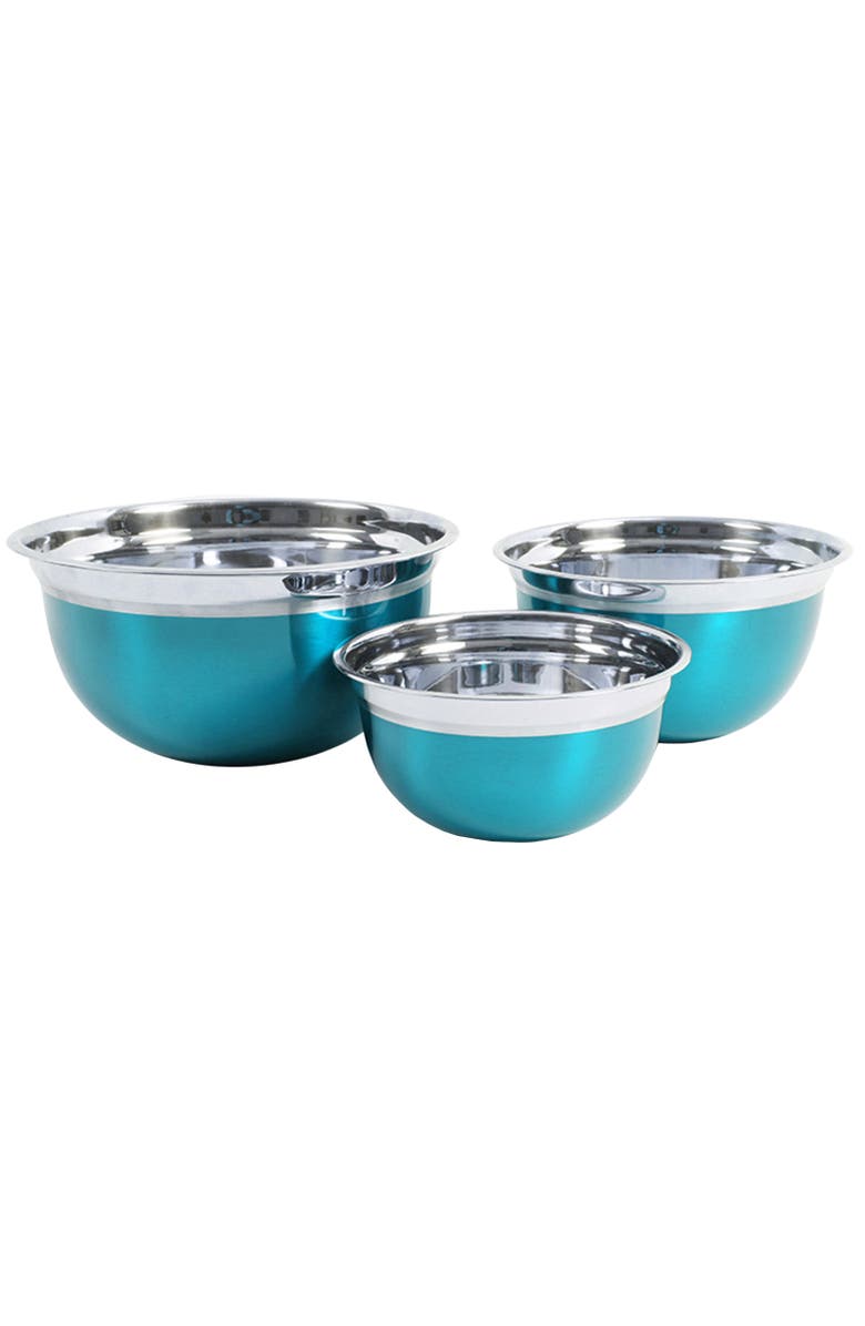 OSTER Rosamond 3 Piece Stainless Steel Round Mixing Bowls, Alternate, color, Turquoise