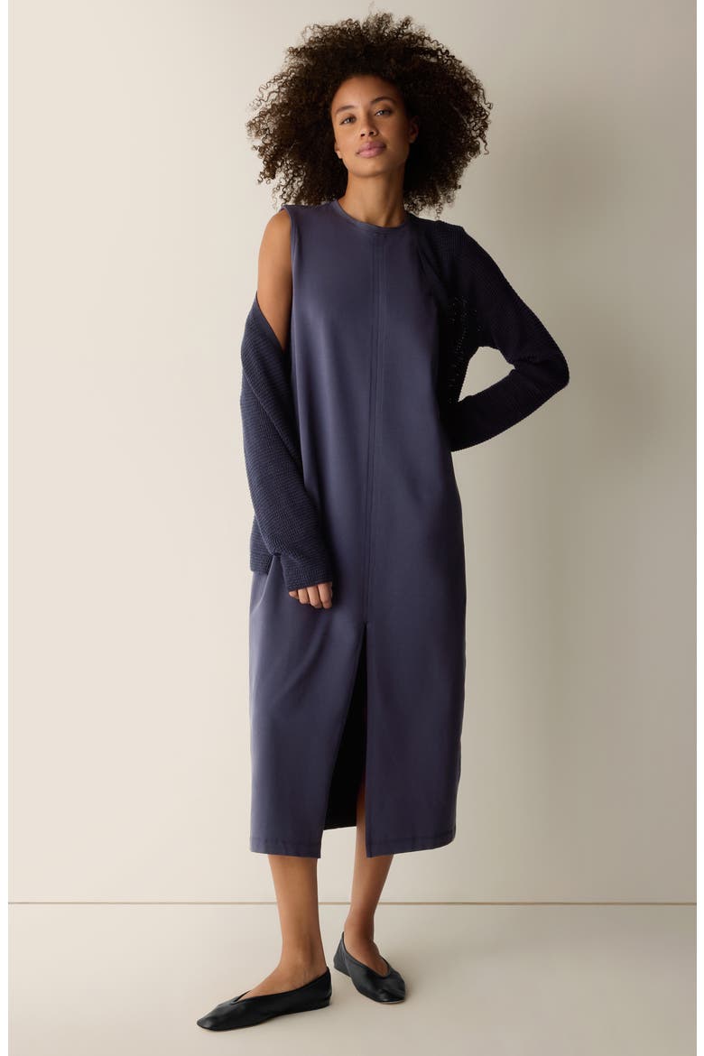 Crew Neck Front Slit Midi Dress, Alternate, color, INK