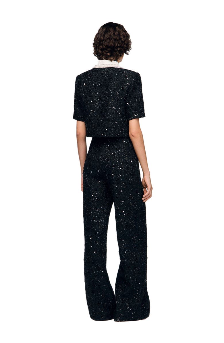 SANDRO Rhinestone tweed trousers, Alternate, color, Black