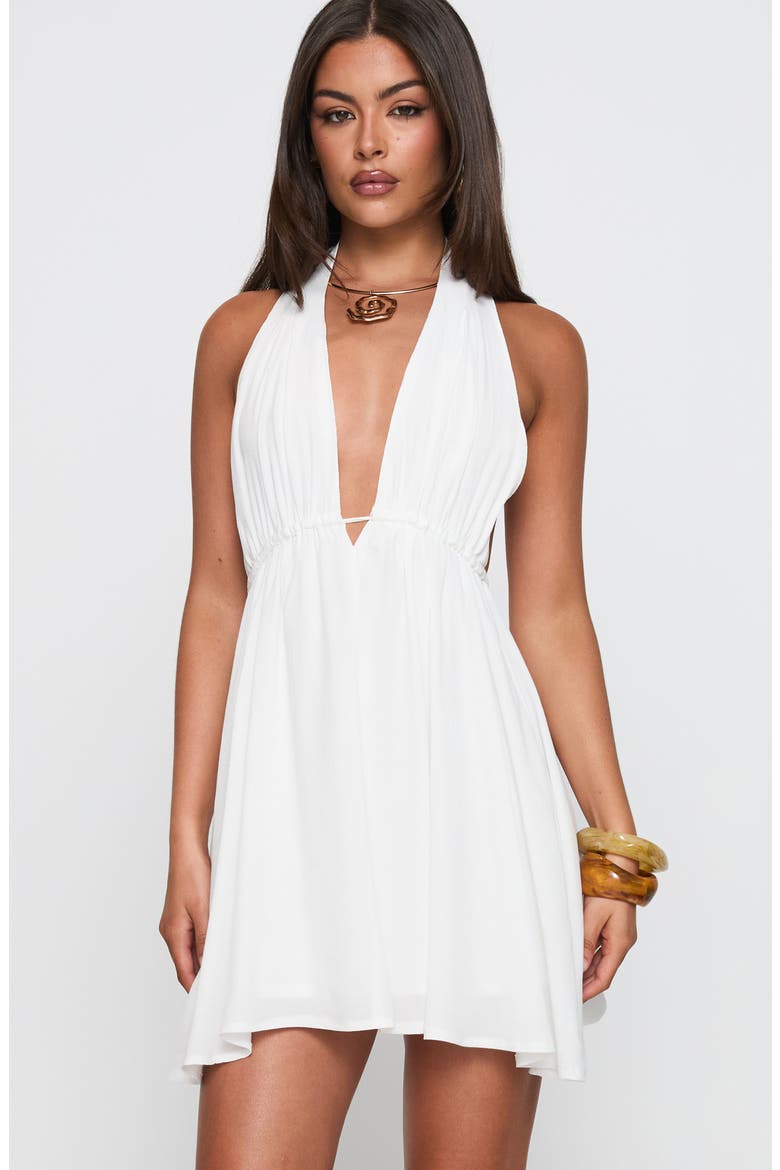 Saddler Plunge Halter Minidress, Alternate, color, WHITE