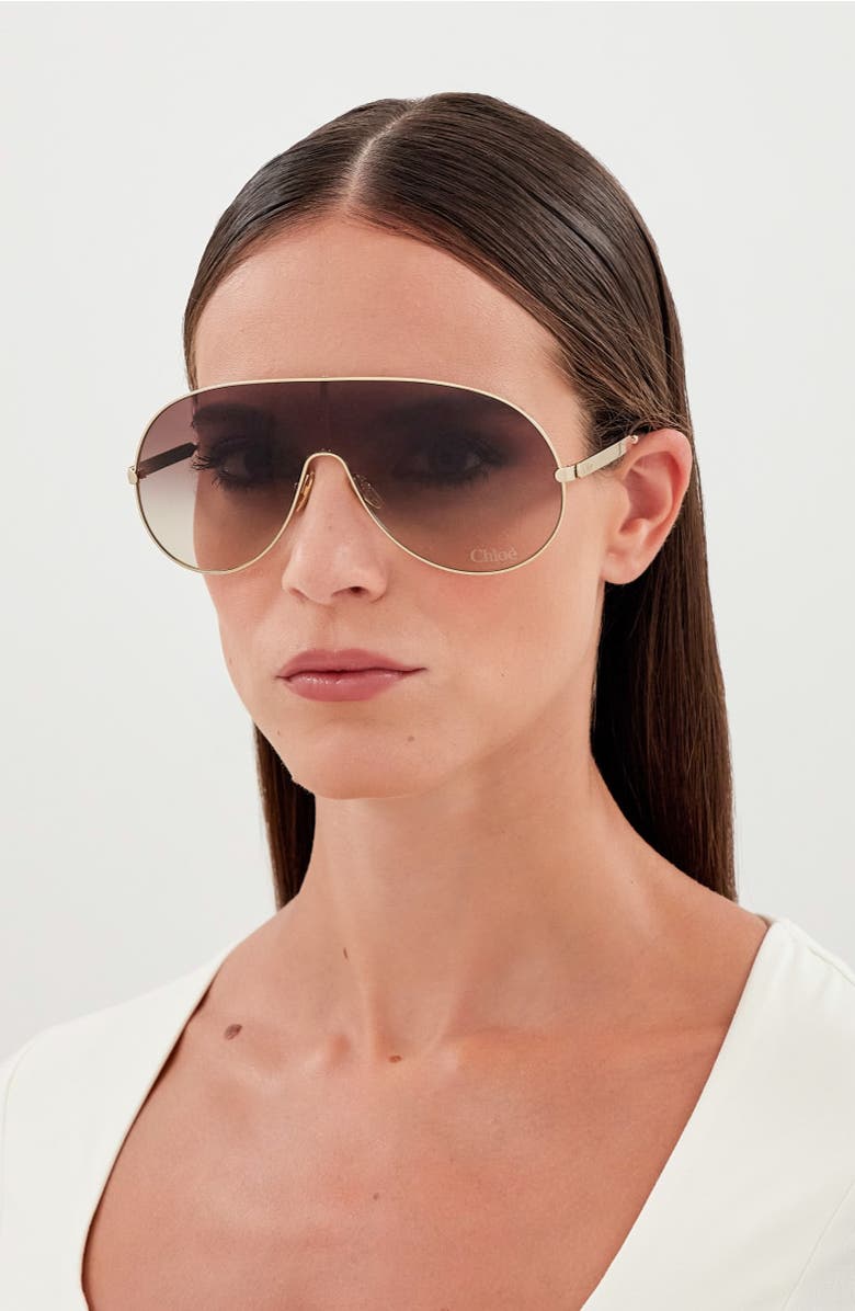 Chloé 99mm Gradient Mask Sunglasses, Alternate, color, Gold