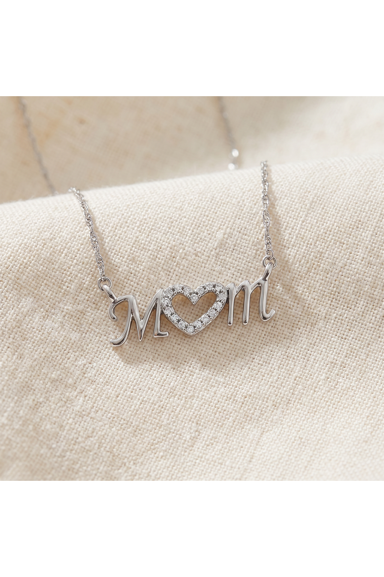 Diamond Heart Mom Pendant 10k Gold Women's Necklace Lab Grown, Alternate, color, 10k White Gold