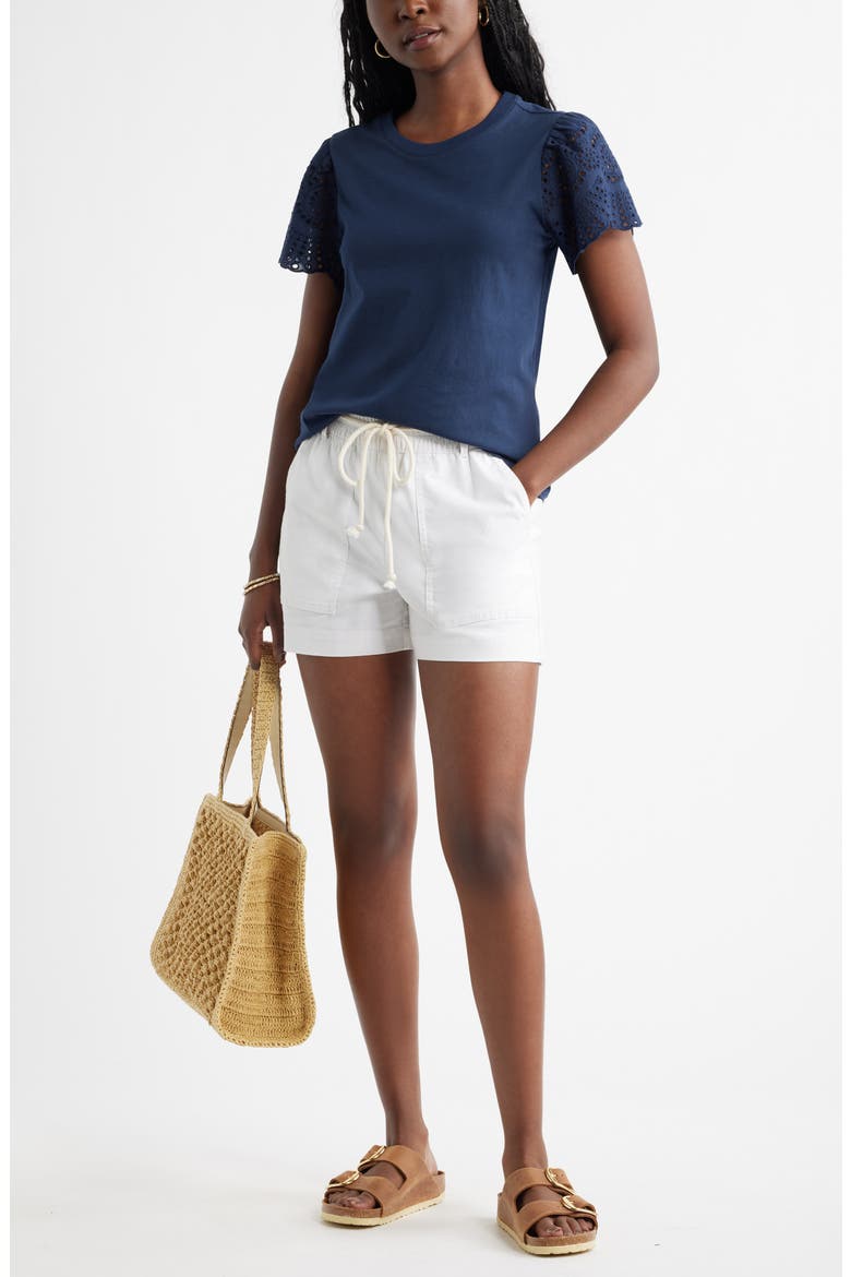 Eyelet Sleeve Mixed Media T-Shirt, Alternate, color, NAVY STILL