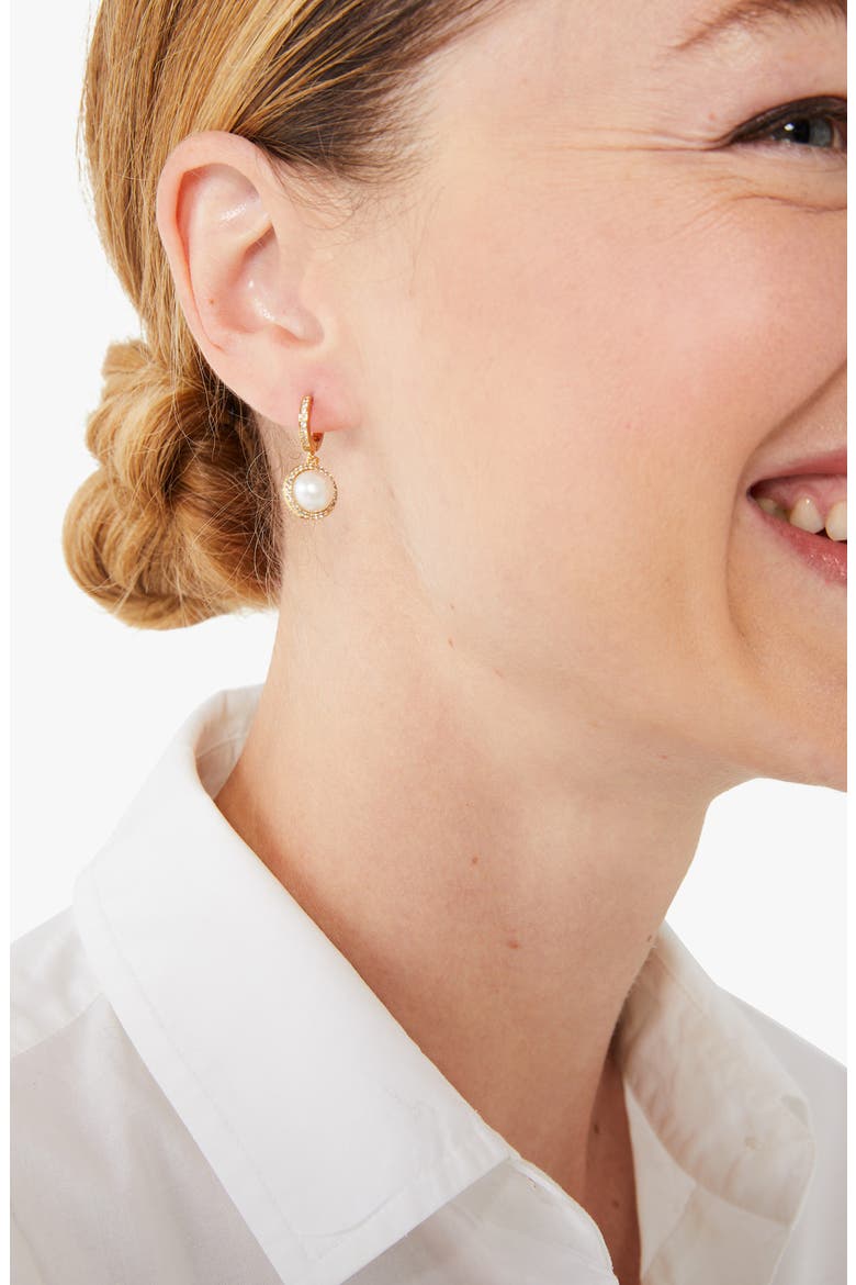 something sparkly imitation pearl drop huggie hoop earrings, Alternate, color, CREAM/ GOLD