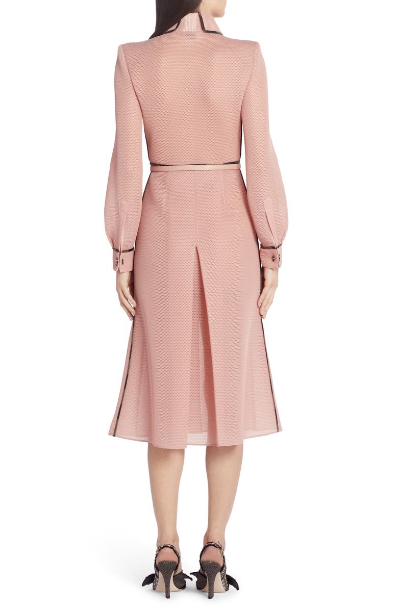 Fendi Pleated Long Sleeve Mesh Midi Shirtdress, Alternate, color,