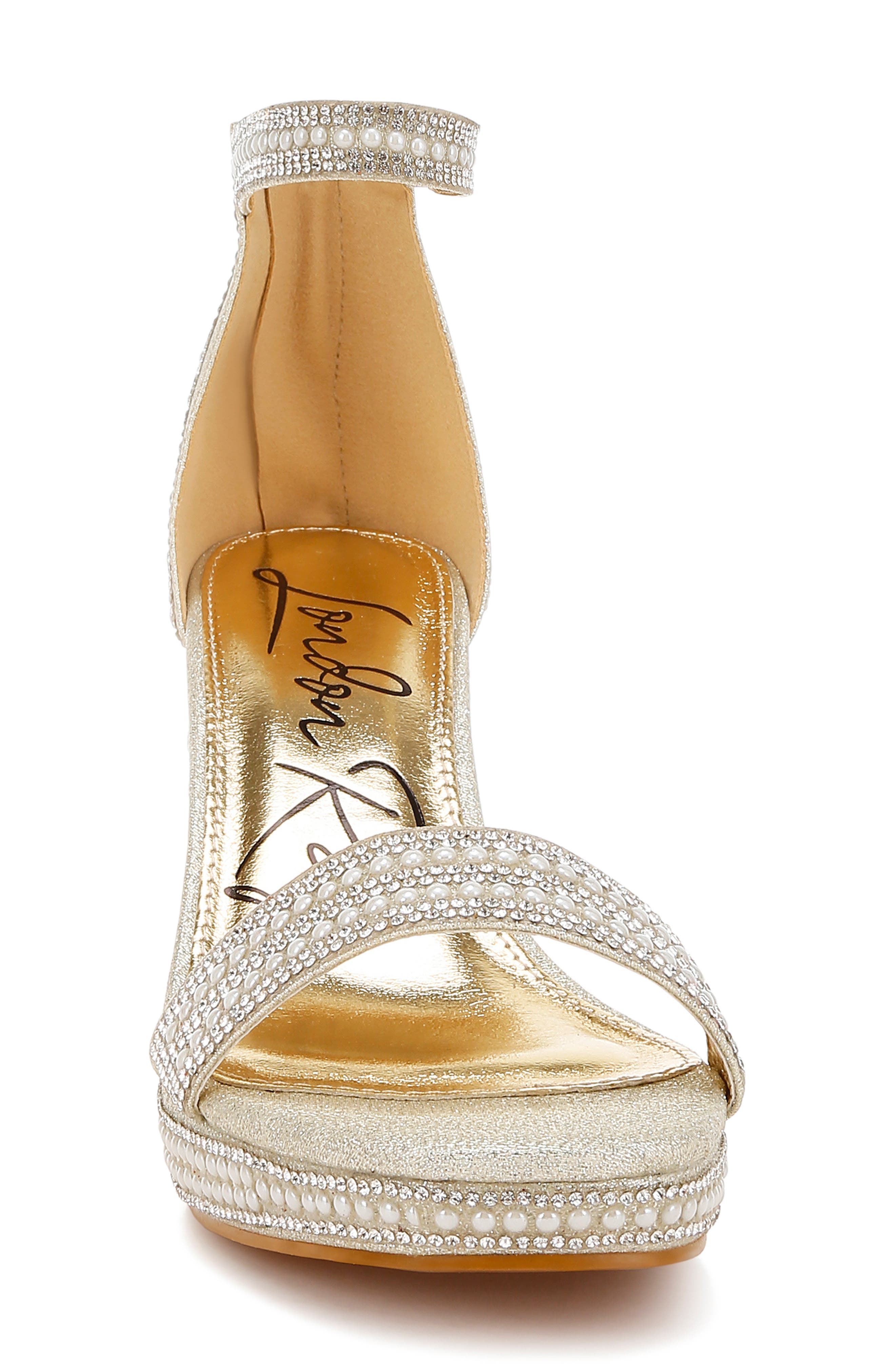 LONDON RAG Mejuri Faux Pearl Embellished Platform Sandal, Alternate, color, Gold