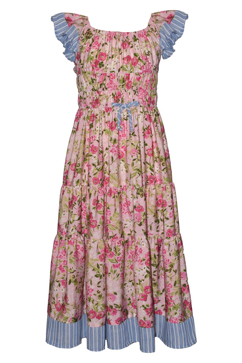 Kids' Mixed Print Flutter Sleeve Dress, Main, color, PINK