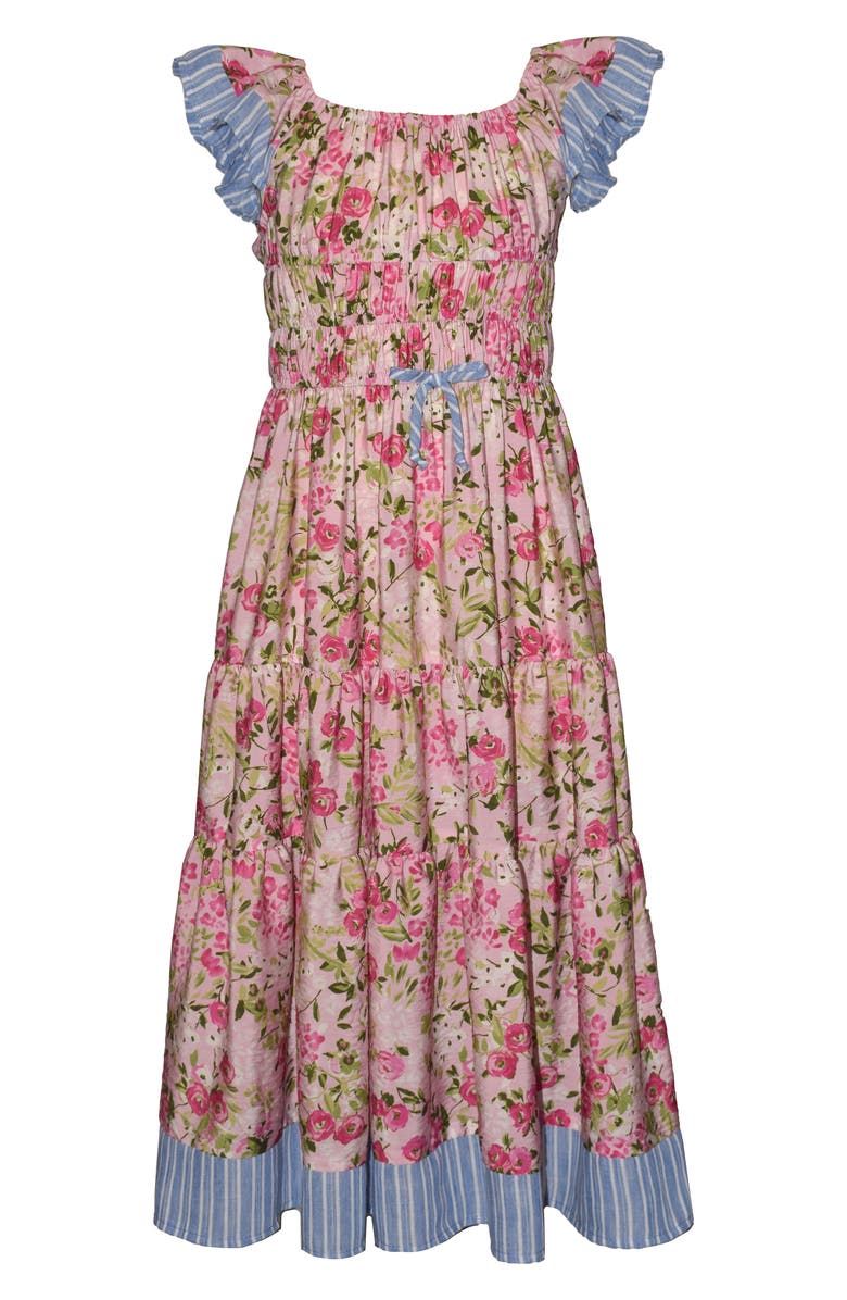 Iris & Ivy Kids' Mixed Print Flutter Sleeve Dress, Main, color, Pink