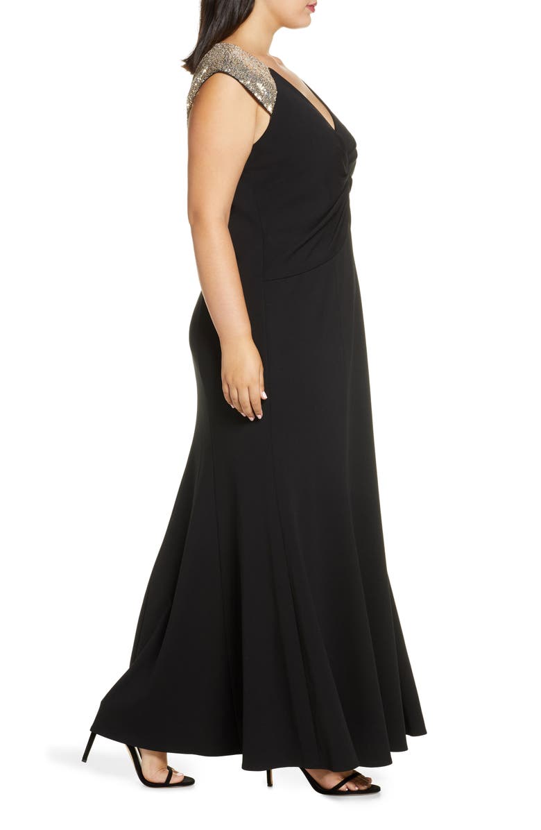 Vince Camuto Sequin Yoke Scuba Crepe Trumpet Gown, Alternate, color,