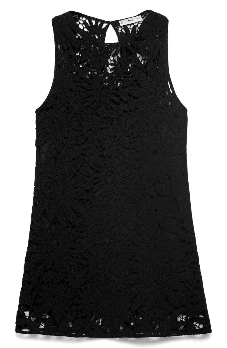 MANGO Cotton Blend Crochet Minidress, Alternate, color, Black