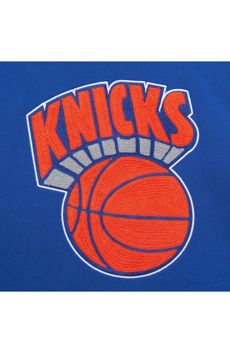 Mitchell & Ness Men's Mitchell & Ness Blue New York Knicks Chainstitch Applique Vintage Heavyweight Pullover Hoodie, Alternate, color, 