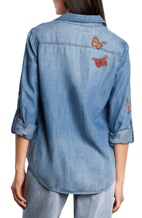 Billy T Happy Garden Denim Roll Tab Sleeve Shirt In Blue