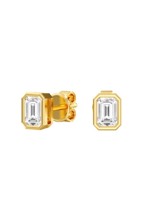 Emerald Bezel Lab Diamond Studs in 14K Gold