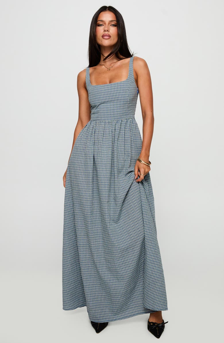 Princess Polly Cartmel Check Maxi Dress, Alternate, color, Navy