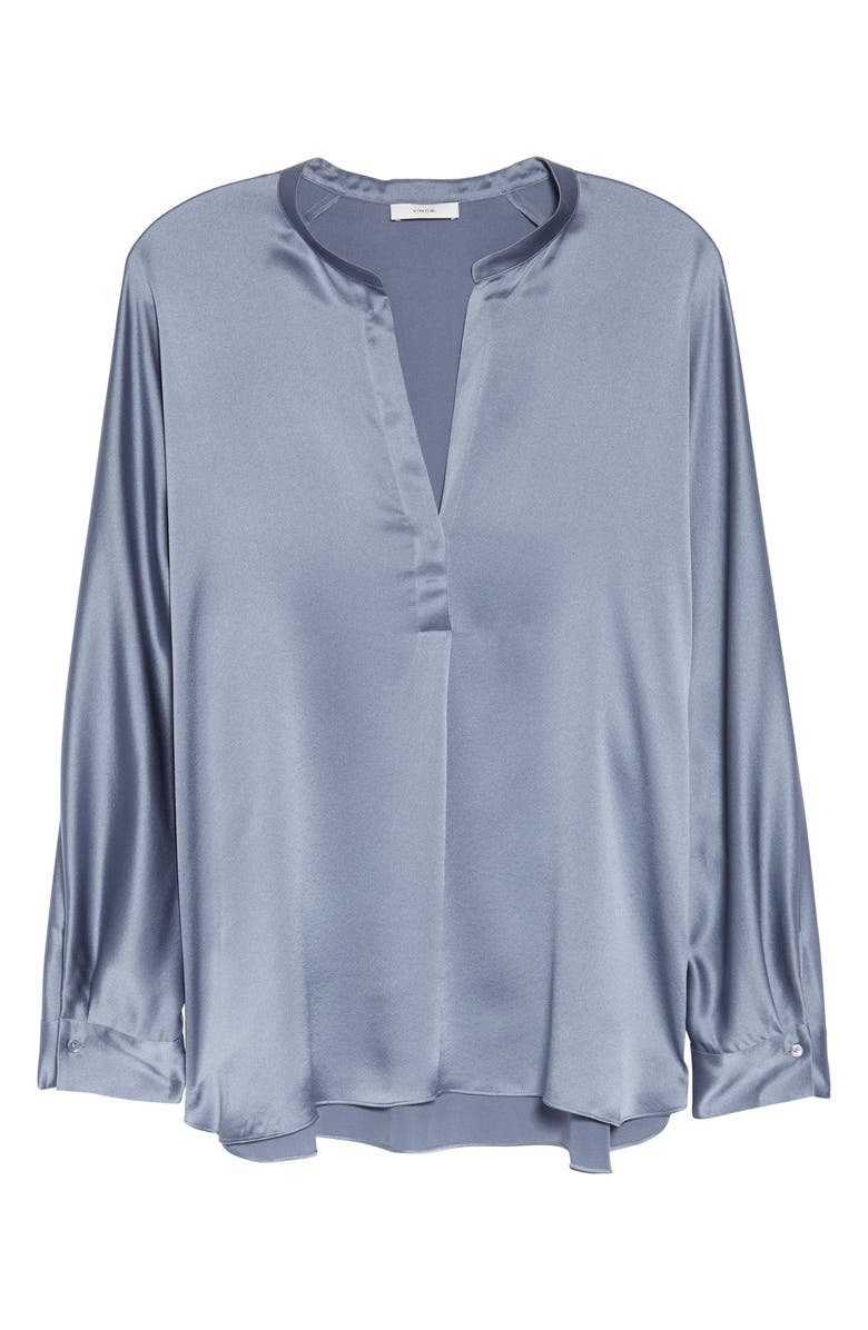Vince Band Collar Silk Blouse, Alternate, color,