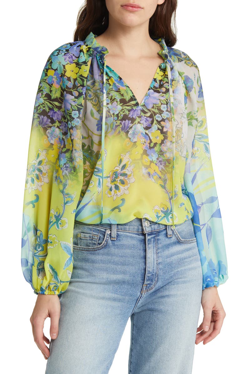 KOBI HALPERIN Tina Floral Print Tie Neck Blouse, Main, color,