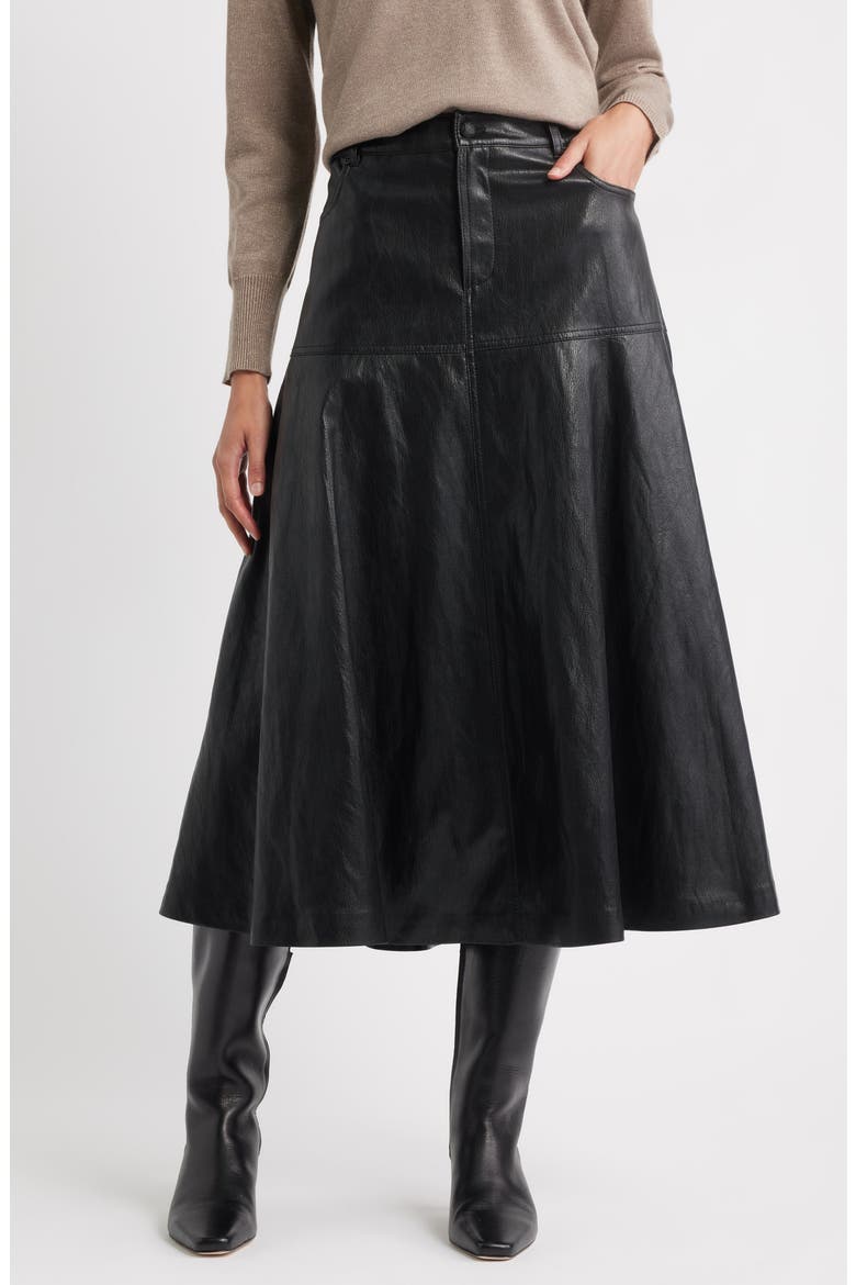 Rhea Faux Leather Midi Skirt, Main, color, BLACK