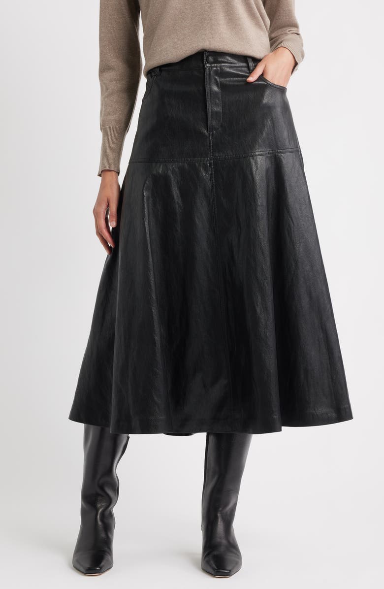 KOBI HALPERIN Rhea Faux Leather Midi Skirt, Main, color, Black