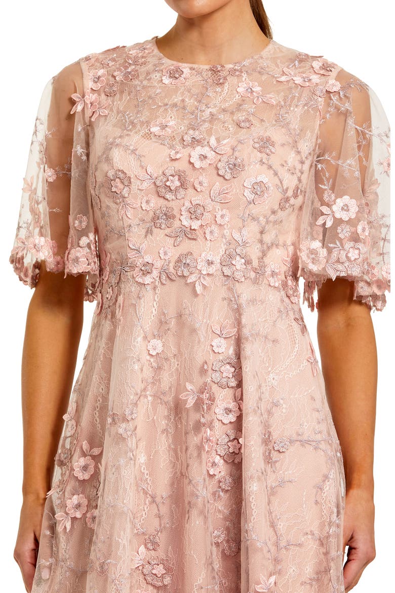 Flutter Sleeve Embroidered Cocktail Midi Dress, Alternate, color, Blush