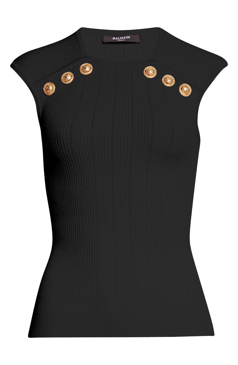 Balmain Shoulder Button Pointelle Sweater Tank, Alternate, color, 