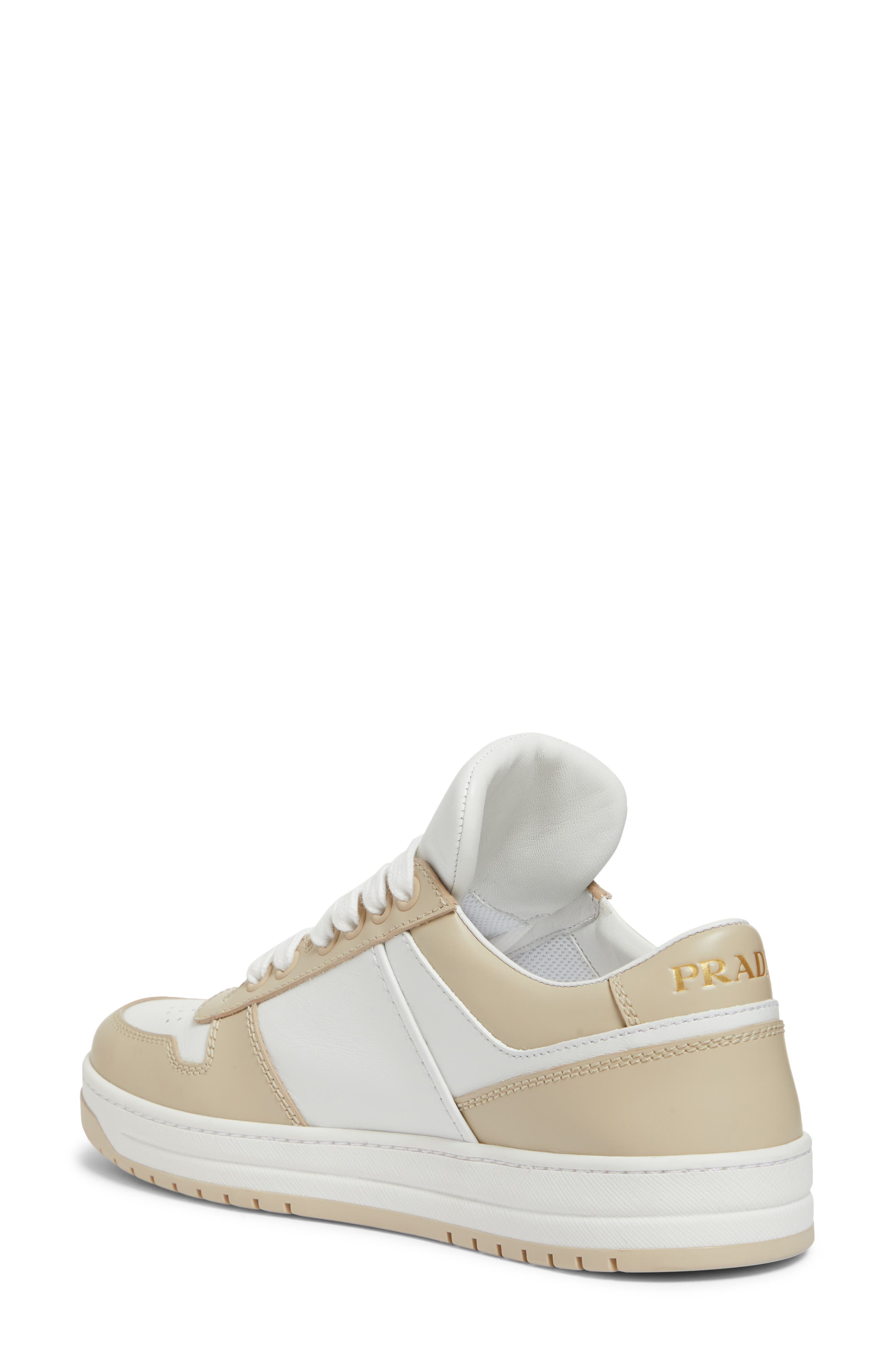 Prada Downtown Logo Low Top Sneaker, Alternate, color, Bianco/ Deserto