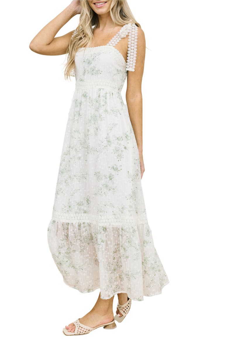 Floral Tie Strap Empire Waist Maxi Dress, Alternate, color, SAGE MULTI