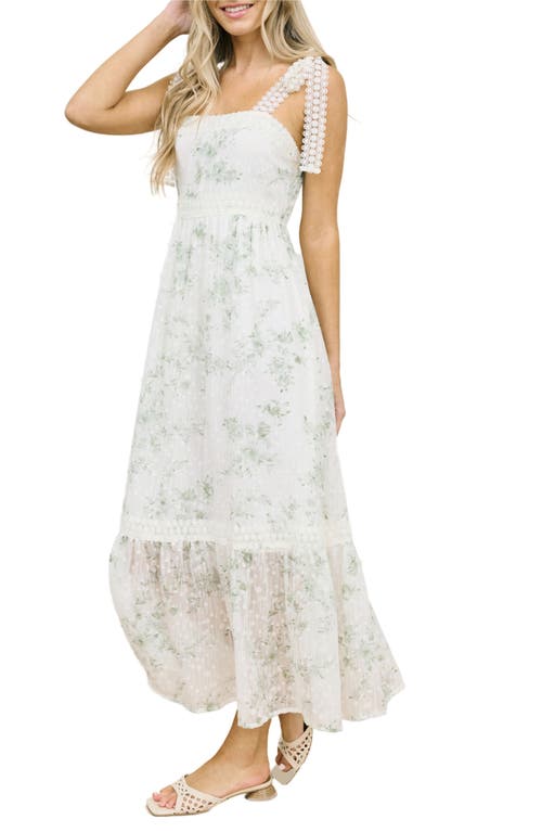 August Sky Floral Tie Strap Empire Waist Maxi Dress In Sage Multi