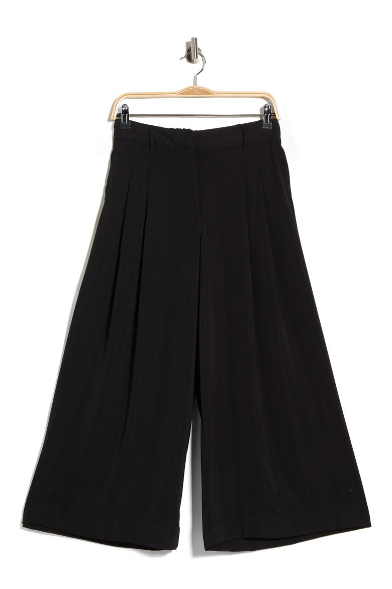 Pleated Wide Leg Culottes, Alternate, color, BLACK