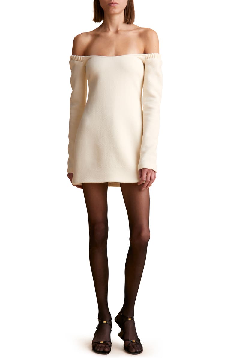 Khaite Octavia Off the Shoulder Long Sleeve Wool Crepe Minidress, Main, color,