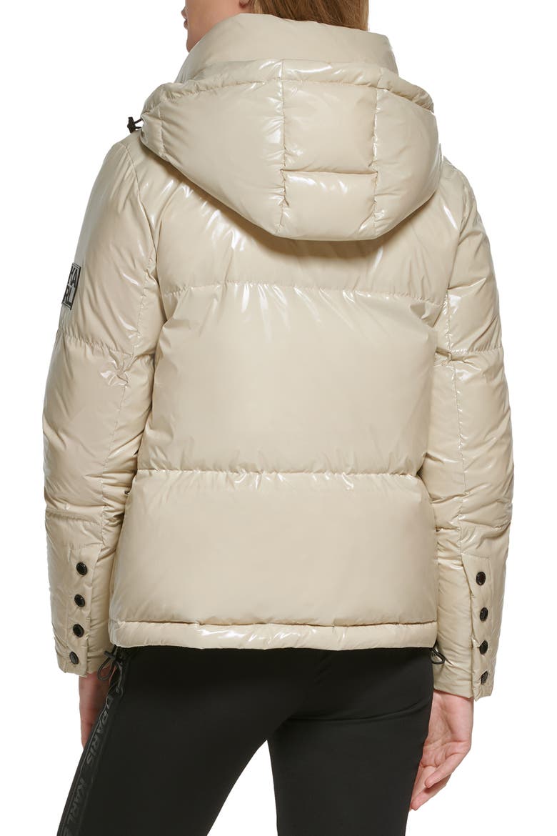Glossy Hooded Puffer Jacket, Alternate, color, SAND
