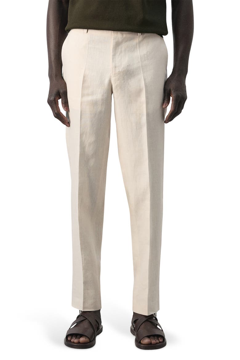 Amalfi Slim Fit Flat Front Tan Linen Suit Pants, Main, color, ECRU