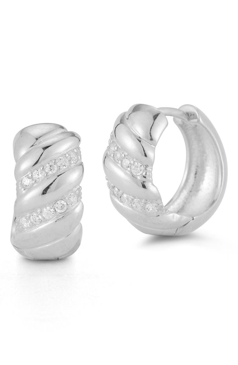 GLAZE JEWELRY Cubic Zirconia Twist Huggie Hoop Earrings, Main, color, Silver