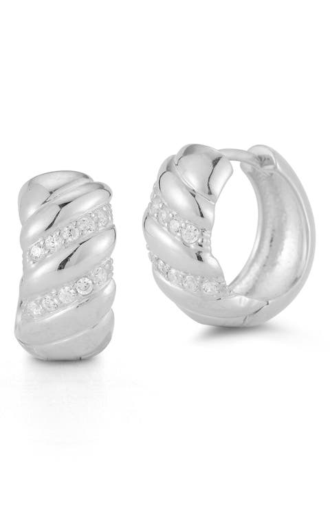 Cubic Zirconia Twist Huggie Hoop Earrings