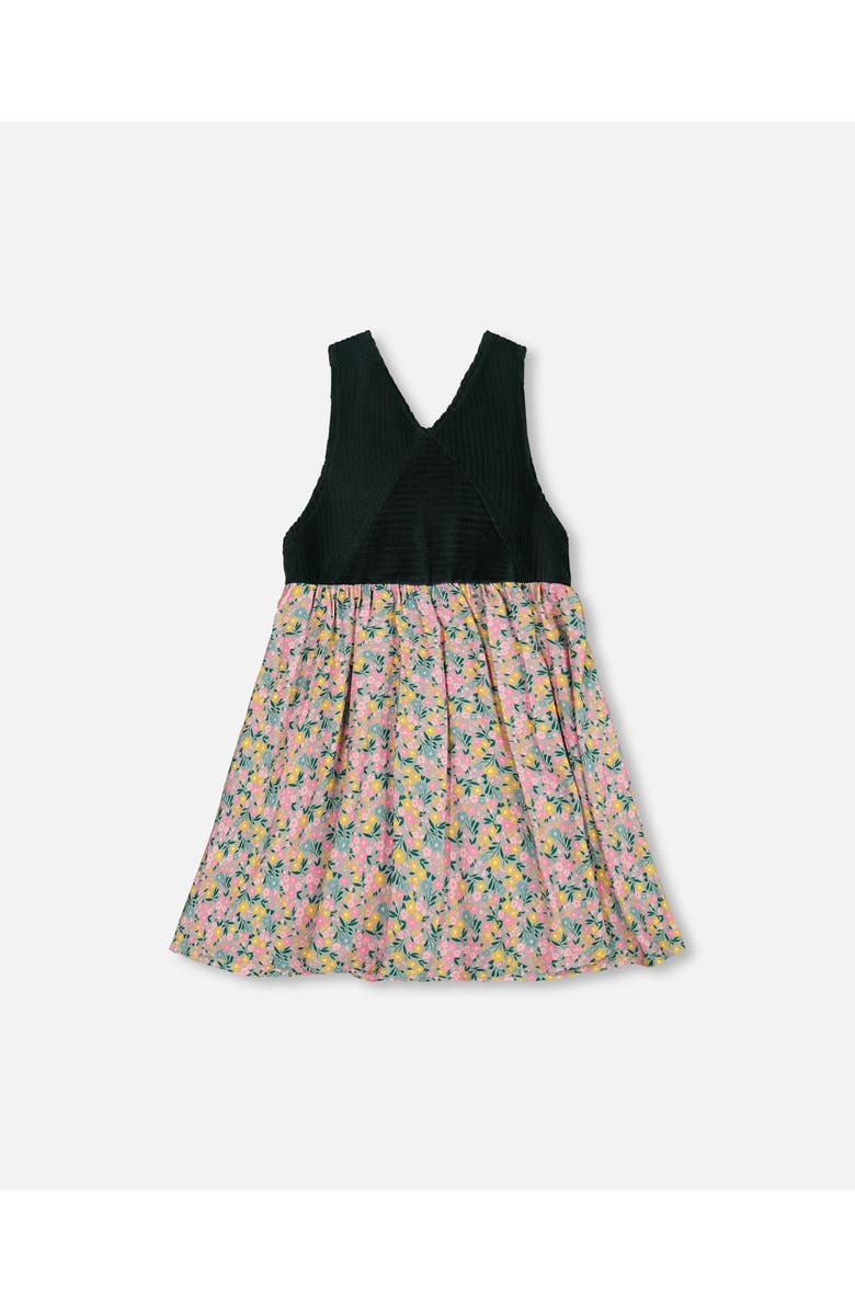 Deux par Deux Bi-Material Overall Dress with Flower, Alternate, color, Green
