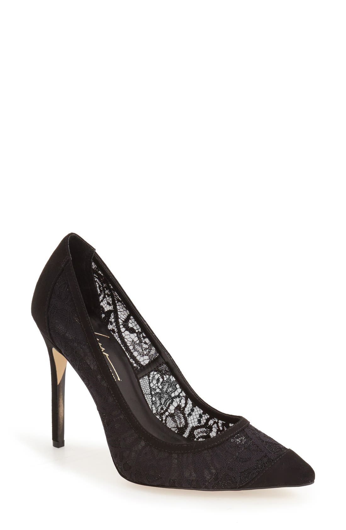 by Zendaya 'Annabelle' Pointy Toe Pump, Main, color, BLACK LACE FABRIC