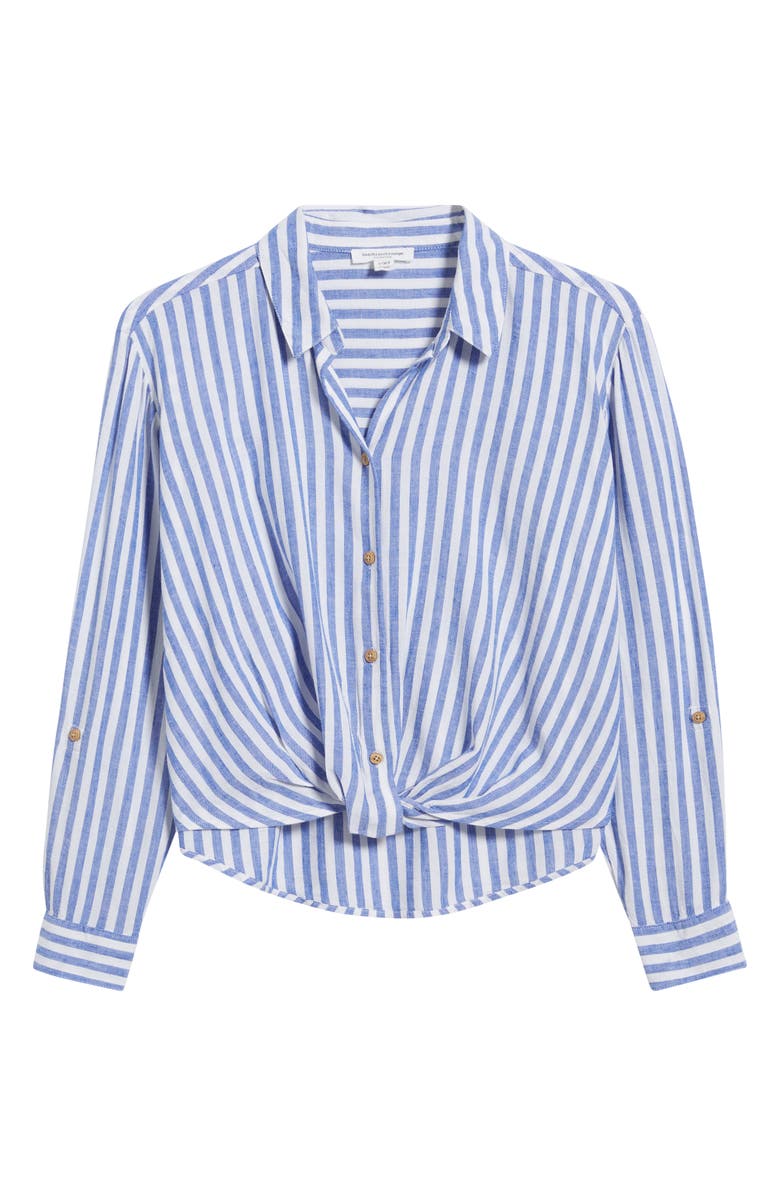 beachlunchlounge Vivica Stripe Twist Hem Button-Up Shirt, Alternate, color, Dynamic Blue