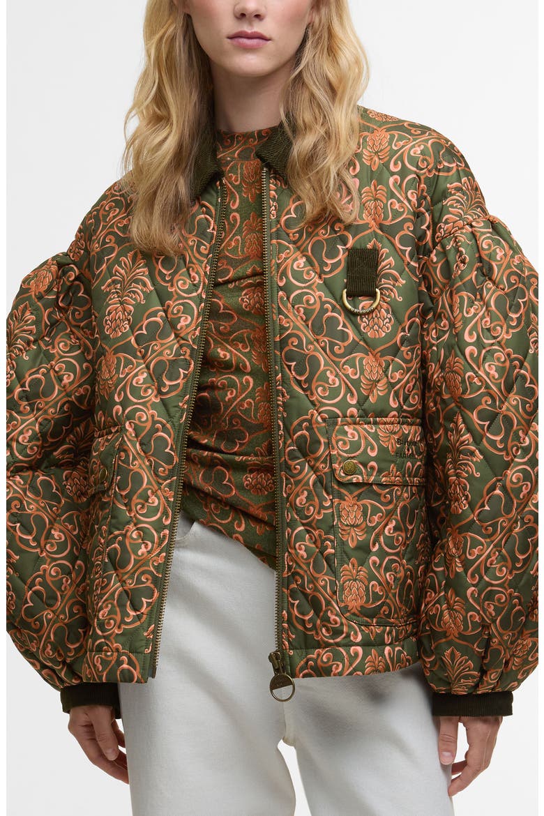 x FARM Rio Luisa Quilted Jacket, Main, color, PINEAPPLE/ GREEN HEART PRINT