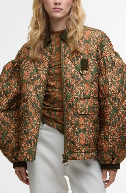 Barbour X Farm Rio Luisa Quilted Jacket In Green